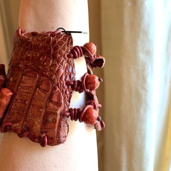 Sweet Olive Boho Red Crocodile & Coral Cuff - Picture 6 of 7